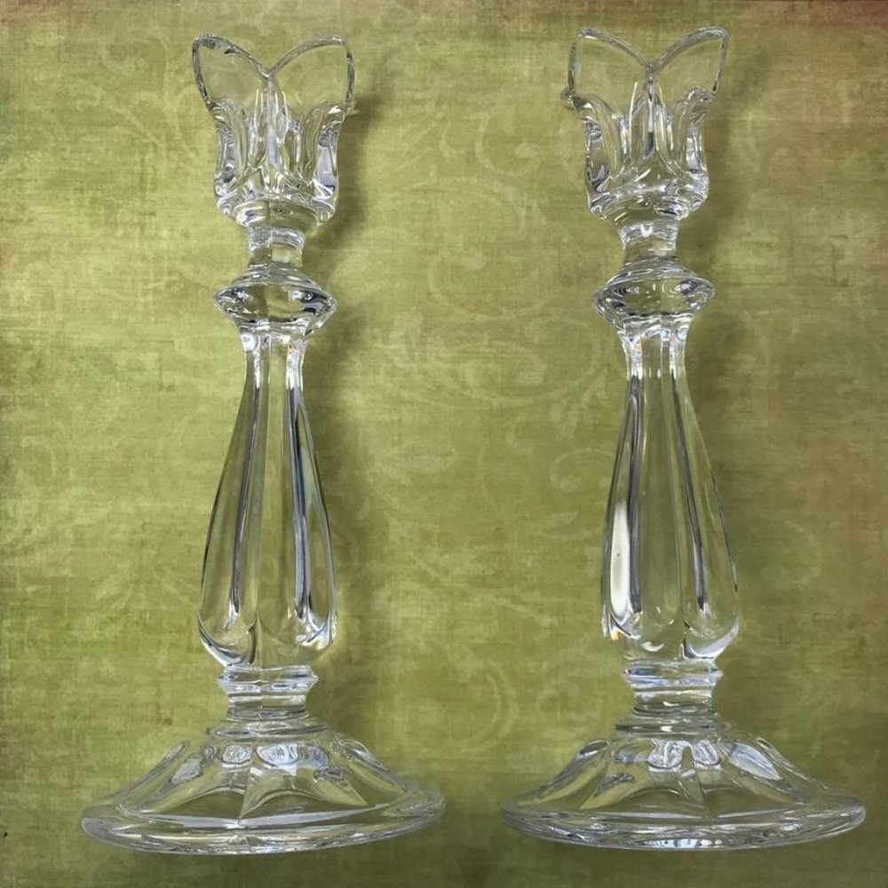 Set of 2 Gorham Crystal Tulip Candlestick Holders  8.5" in.